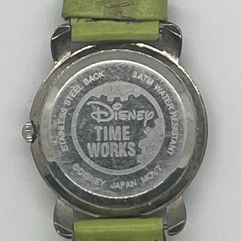 Disney Parks Time Works Tinkerbell Watch Womens Child Lime‎ Green Leather Band